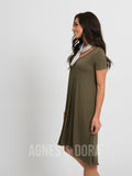 Agnes & Dora™ Hi-Lo Dress V-Neck in Olive