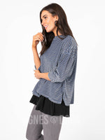 Agnes & Dora™ 3/4 Sleeve Boxy Pullover Blue Black Burnout