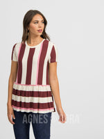 Agnes & Dora™ Relaxed Ruffle Tee Hello Fall Stripe - Black Cherry