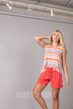 Agnes & Dora™ Essential Tank Scoop Neck Coral/Grey Stripe