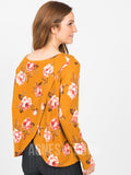 Agnes & Dora™ Cross Over Sweater Mustard/Coral Floral