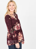 Agnes & Dora™ Relaxed Ruffle Tee Long Sleeve Burgundy Floral