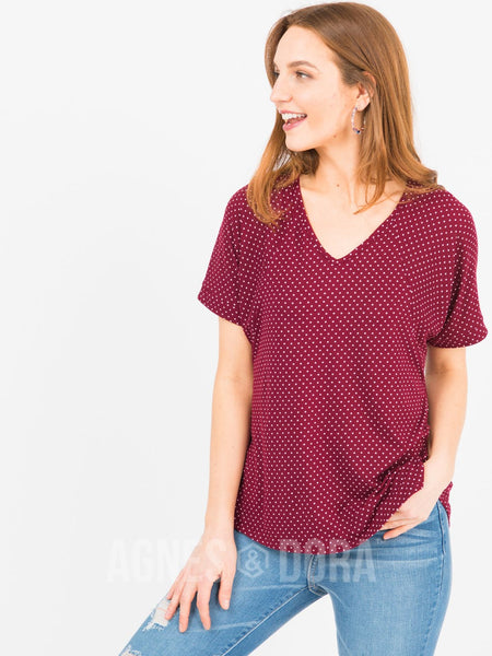 Agnes & Dora™ Love Top Burgundy/Ivory Polka Dot