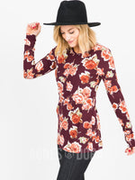 Agnes & Dora™ L/S Tee with Thumbhole Burgundy/Rose Floral