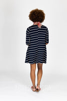 Agnes & Dora™ 3/4 Sleeve Swing Tunic Navy and Ivory Stripe