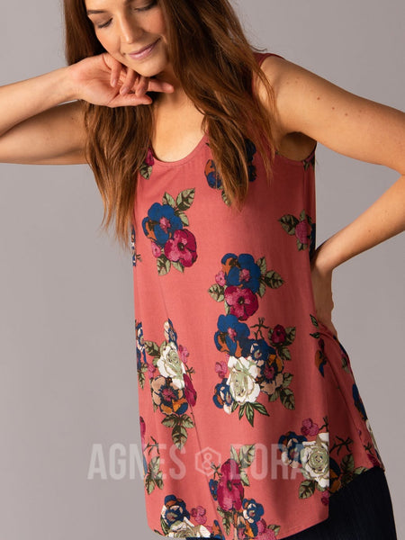 Agnes & Dora™ Essential Tank Terracotta/Princess Blue Floral