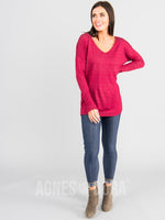 Agnes & Dora™ Urban Pullover Double V-Neck Burgundy 2Toned