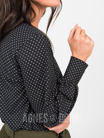 Agnes & Dora™ Blouson Tee Long Sleeve Black/Ivory Dot