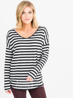 Agnes & Dora™ Urban Pullover Double V-Neck Ivory/Black Stripe