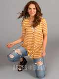 Agnes & Dora™ Favorite Cardi Half Sleeve Mustard/Ivory Stripe