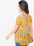 Agnes & Dora™ Relaxed Ruffle Tee Line Floral Mustard Ivory