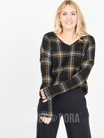 Agnes & Dora™ Urban Pullover V-Neck Black/Mustard Plaid