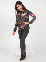 Agnes & Dora™ Cross Over Sweater Charcoal Floral