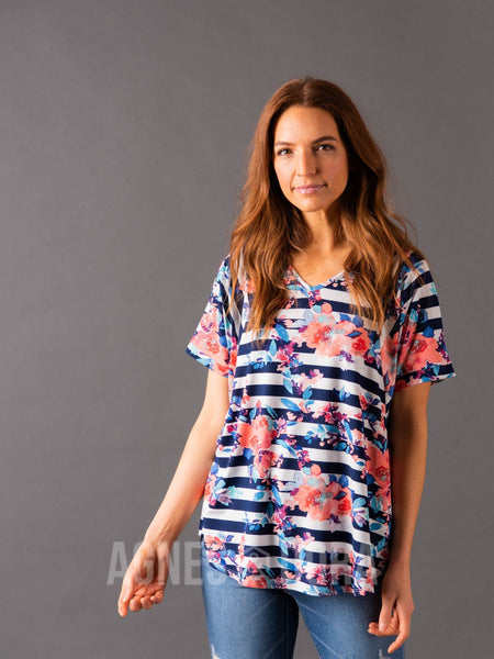 Agnes & Dora™ Love Top Navy/Blush Stripe Floral