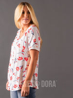 Agnes & Dora™ Love Top Ivory/Red Floral