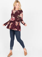 Agnes & Dora™ Relaxed Ruffle Tee Long Sleeve Burgundy Floral