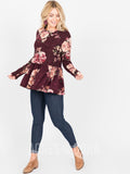 Agnes & Dora™ Relaxed Ruffle Tee Long Sleeve Burgundy Floral