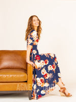 Agnes & Dora™ Essential Maxi Dress Navy/Burgundy/Taupe Floral