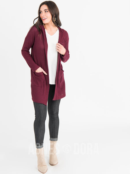 Agnes & Dora™ Hooded Cardi Wine