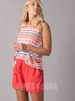 Agnes & Dora™ Essential Tank Scoop Neck Coral/Grey Stripe