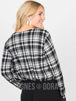 Agnes & Dora™ Blouson Tee Long Sleeve Black Plaid