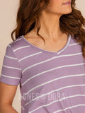 Agnes & Dora™ Everyday Tee V-Neck Lavender/Ivory Stripe