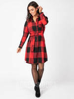 Agnes & Dora™ Flannel Shirt Dress Buffalo Plaid - Red/Black