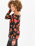 Agnes & Dora™ Urban Pullover Double V-Neck Black/Red Floral