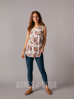 Agnes & Dora™ Essential Tank V-Neck Ivory/Coral/Taupe Floral