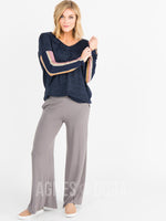 Agnes & Dora™ Urban Pullover V-Neck Dark Navy with Navy/Rose Stripe