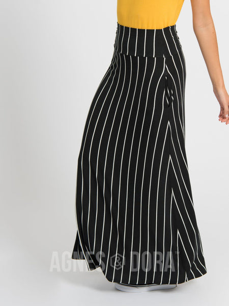 Agnes & Dora™ Maxi Skirt Pocket B&W Pin Stripe