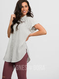 Agnes & Dora™ Button Down Cuff Sleeve Faded Navy Stripe