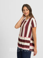 Agnes & Dora™ Relaxed Ruffle Tee Hello Fall Stripe - Black Cherry