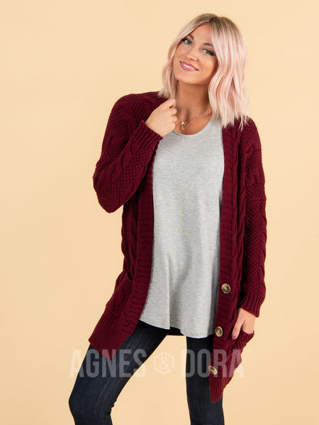 Agnes & Dora™ Boyfriend Cardigan Wine