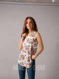 Agnes & Dora™ Essential Tank V-Neck Ivory/Coral/Taupe Floral