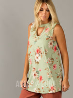 Agnes & Dora™ Swing Tee Cut out Neckline Sage/Coral Floral