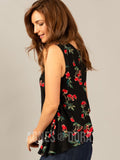 Agnes & Dora™ Crossover Tank Black/Coral Cluster Floral