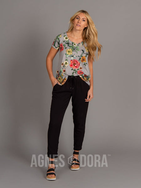 Agnes & Dora™ Everyday Tee Black/White Striped Floral