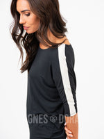 Agnes & Dora™ Dolman Tunic Black with White Tuxedo Stripe