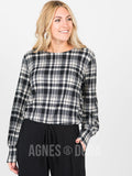 Agnes & Dora™ Blouson Tee Long Sleeve Black Plaid