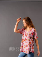 Agnes & Dora™ Love Top Mauve/Red Floral Dot