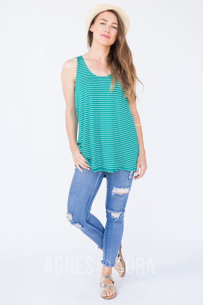 Agnes & Dora™ Essential Tank Teal and Off White Stripe