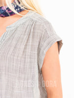 Agnes & Dora™ Button Down Cuff Sleeve Cream/Black Stripe