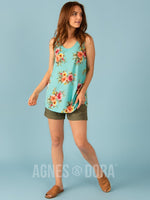 Agnes & Dora™ Essential Tank Aqua/Mauve/Orange Floral