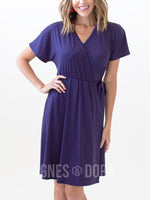 Agnes & Dora™ Signature Wrap Dress Navy with Fuchsia Pin Dot