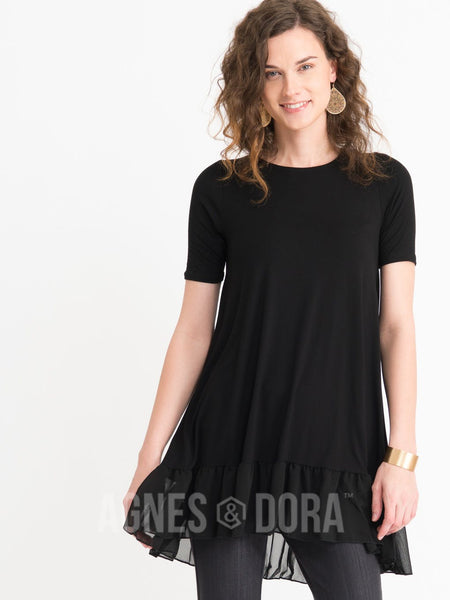 Agnes & Dora™ Black Chiffon Ruffle Tunic