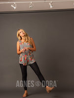 Agnes & Dora™ Essential Tank Double V-Neck Black/White/Coral Stripe Floral