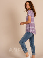 Agnes & Dora™ Everyday Tee V-Neck Lavender/Ivory Stripe