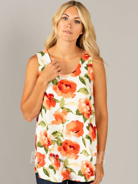 Agnes & Dora™ Essential Tank Ivory/Coral Watercolor Floral