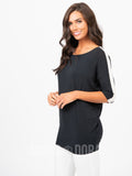 Agnes & Dora™ Dolman Tunic Black with White Tuxedo Stripe